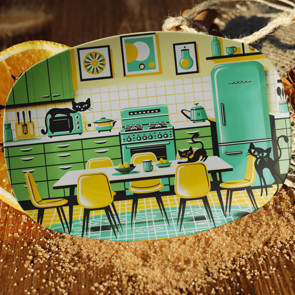 Mid Century Modern Party Platter, Avocoda Green, Yellow, Retro Mod Kitschy Party Platter