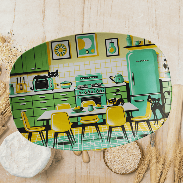 Mid Century Modern Party Platter, Avocoda Green, Yellow, Retro Mod Kitschy Party Platter