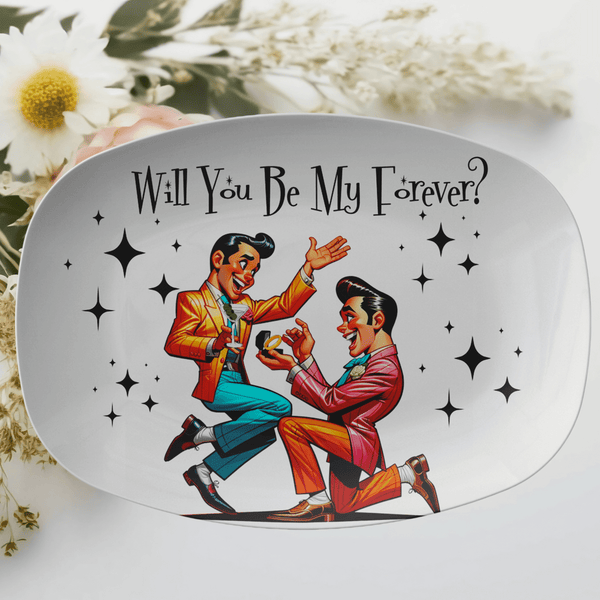 Mid Century Modern Party Platter, Proposal Gay Man Retro Style Fun Kitschy 50s Style