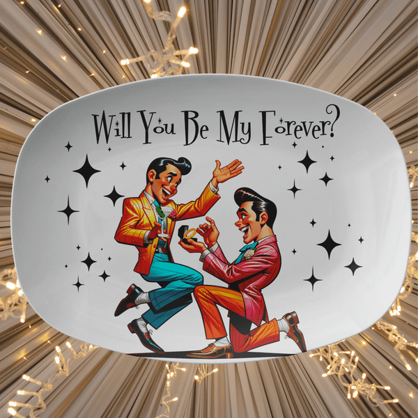 Mid Century Modern Party Platter, Proposal Gay Man Retro Style Fun Kitschy 50s Style