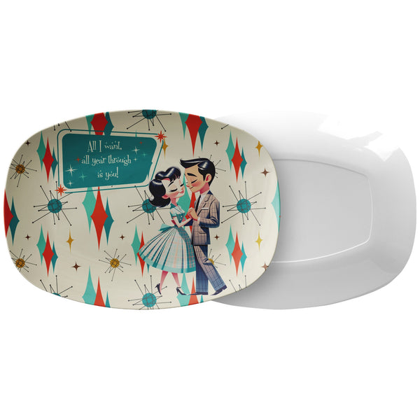 Vintage 50s Valentine, Love, Franciscan Diamond Starburst Kitschy Love MCM Party Platter