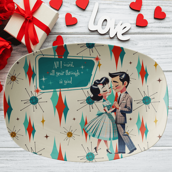 Vintage 50s Valentine, Love, Franciscan Diamond Starburst Kitschy Love MCM Party Platter