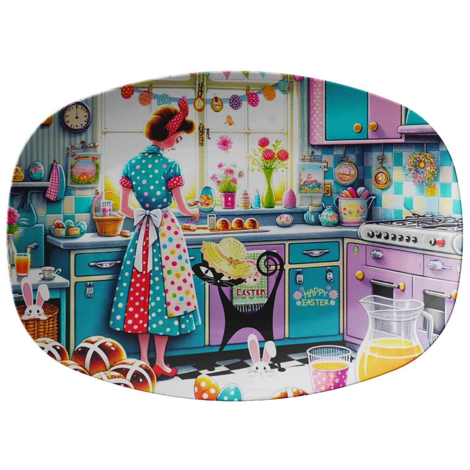 Vintage Easter Party Platter, Kitschy 50s Design, Atomic Kitty, Kitschy, Quirky, Easter Table Decor Kitchenware default