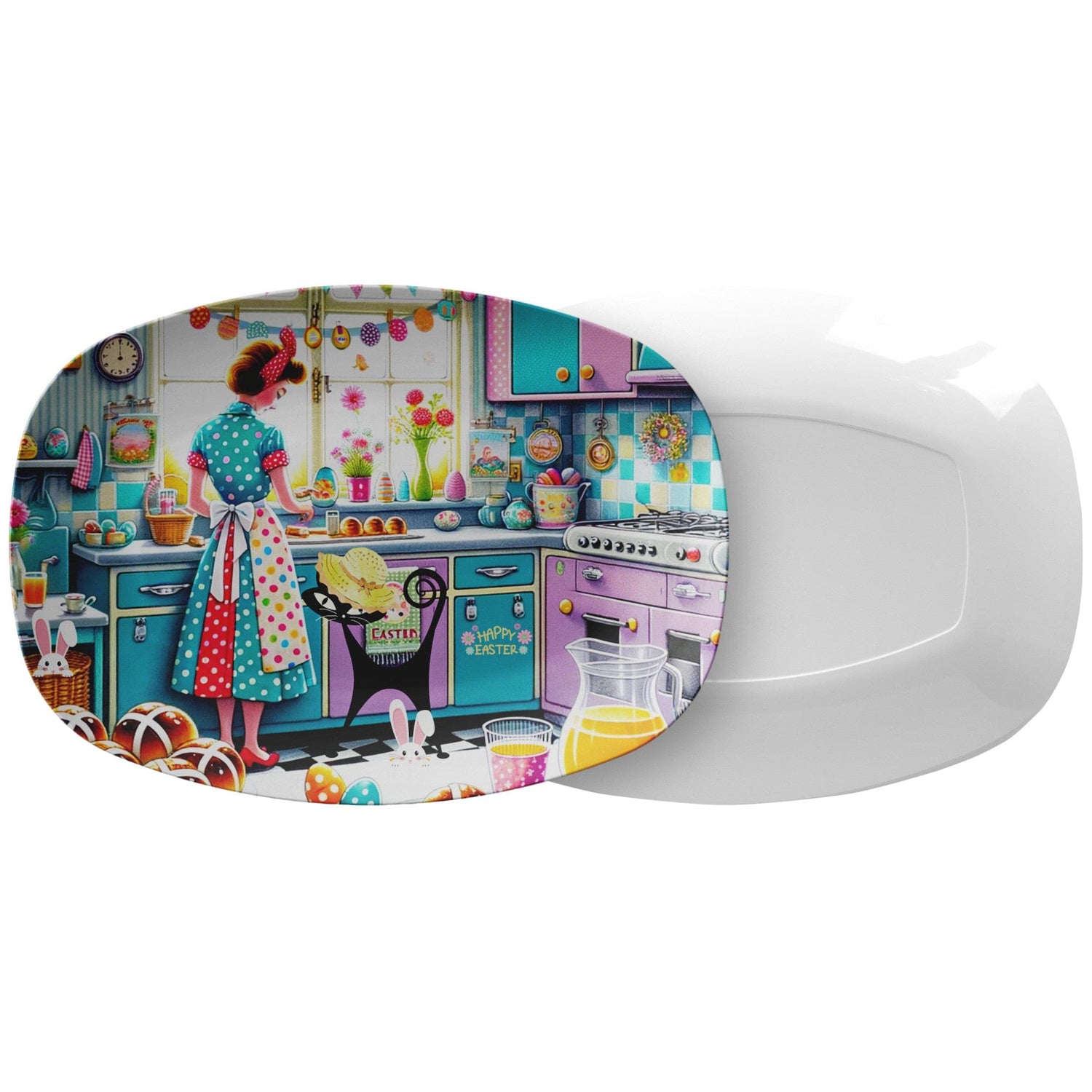 Vintage Easter Party Platter, Kitschy 50s Design, Atomic Kitty, Kitschy, Quirky, Easter Table Decor Kitchenware default