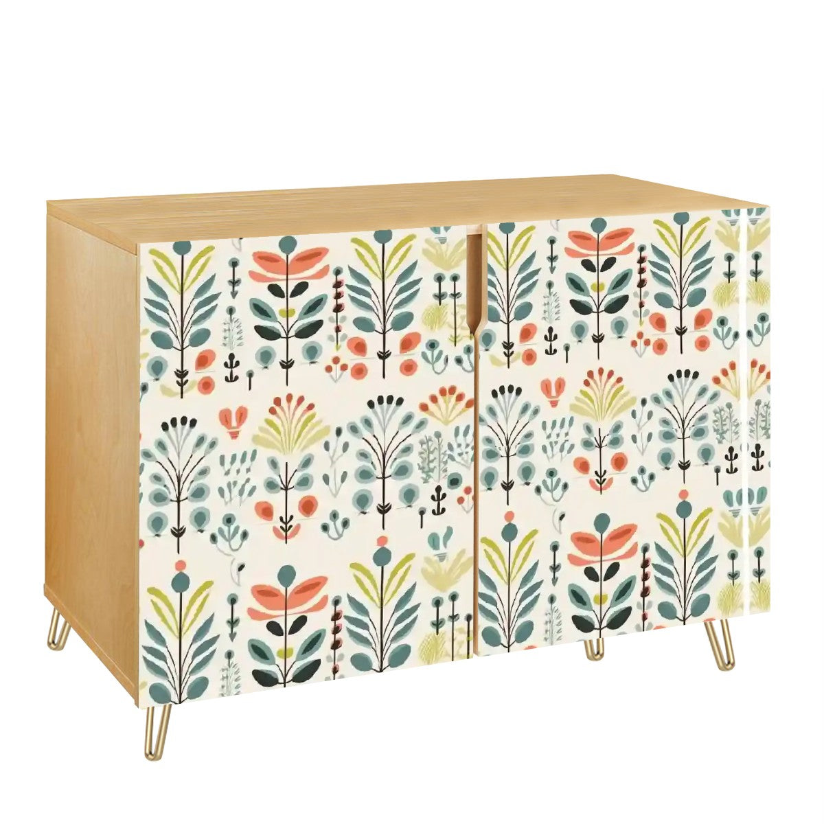 Modern Danish Scandinavian Floral Designed Wooden Storage Cabinet - Mid Century Modern Gal