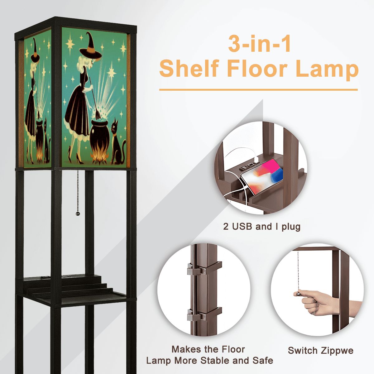 Witch's Brew Mid Century Modern Halloween Gothic Teal Floor Lamp with Shelves - Mid Century Modern Gal