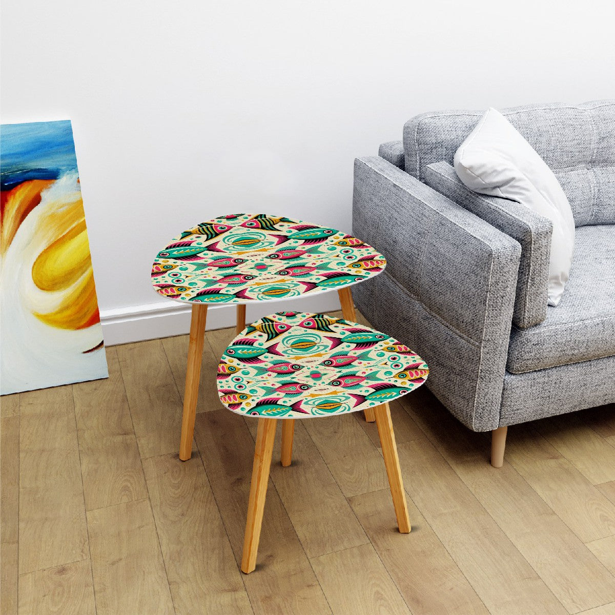 Atomic Fish Mid Century Modern Fish Art Nesting Table Set of 2 (Made in USA) - Mid Century Modern Gal