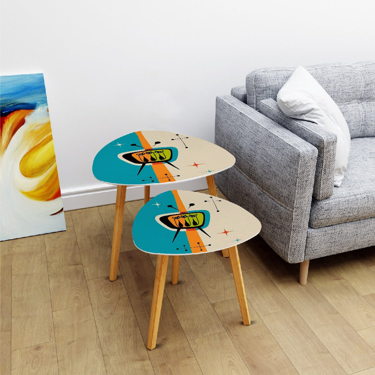 Mid Century Modern Atomic Cat, Retro TV Modern Nesting Tables - Mid Century Modern Gal
