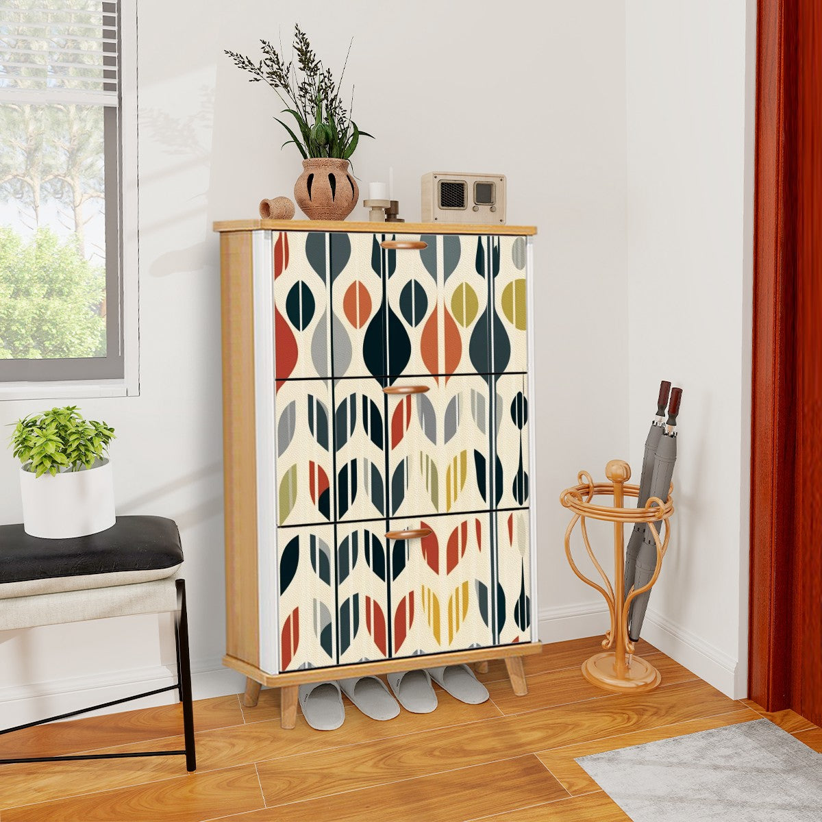 Mid Mod Scandinvian Floral Retro Modern Danish Shoe Cabinet - Mid Century Modern Gal