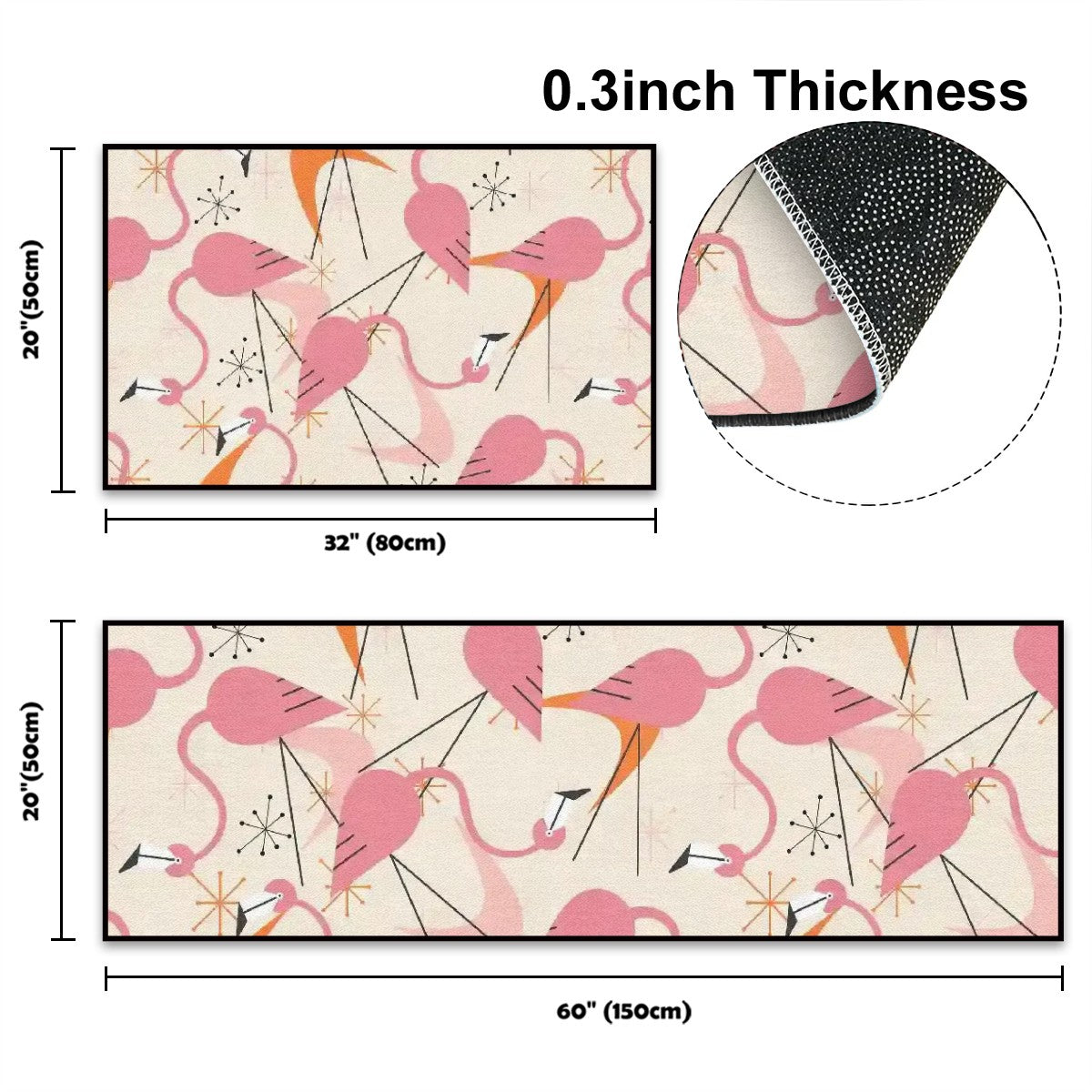 50s Flamingo Kitschy Quirky Mid Mod Palm Springs California Style Kitchen Area Rug Set for Floor Non-Slip Washable - Mid Century Modern Gal