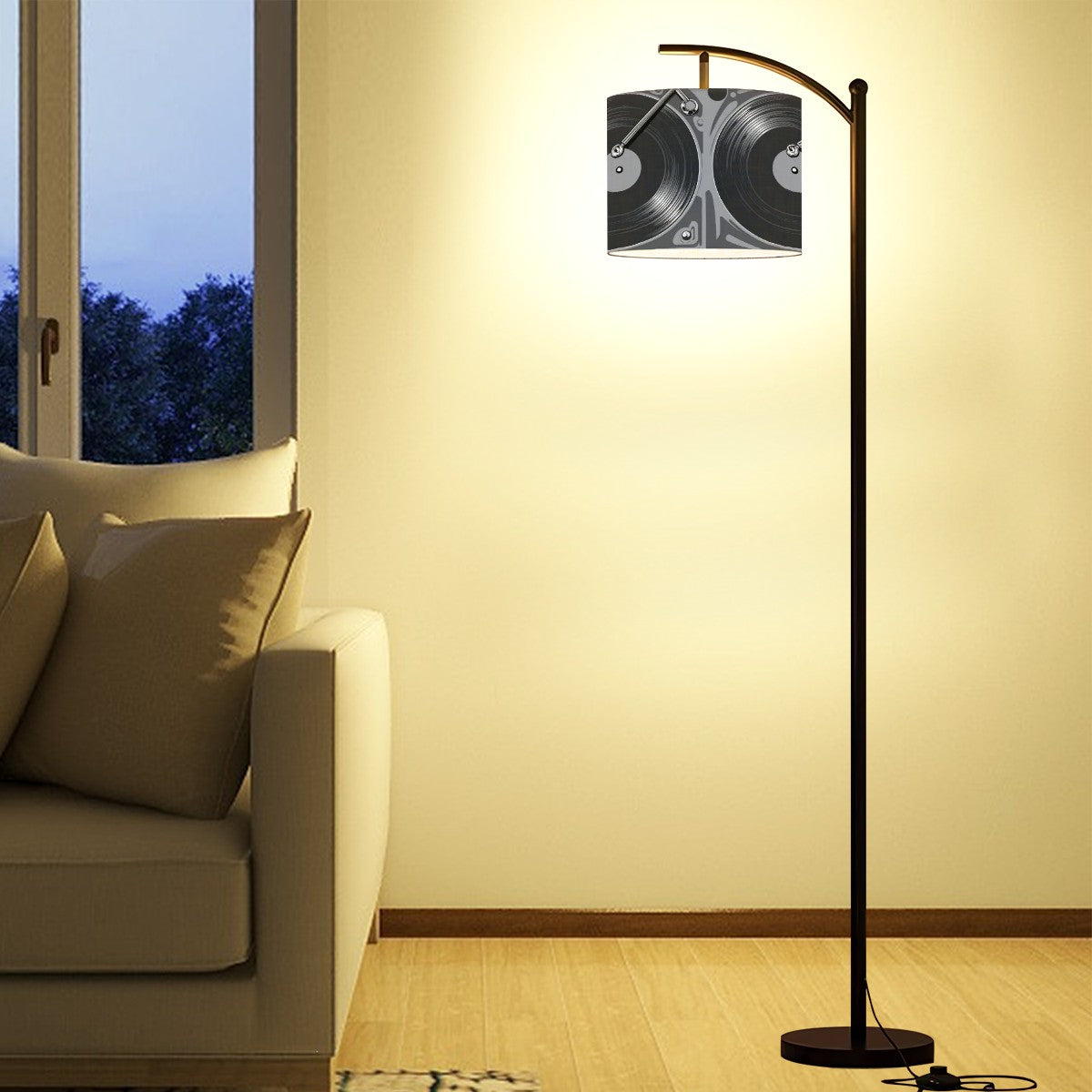 Mid Mod Retro Vinyl Record Music Room, Den, Office, Mid Century Modern Arc Floor Lamp - Mid Century Modern Gal
