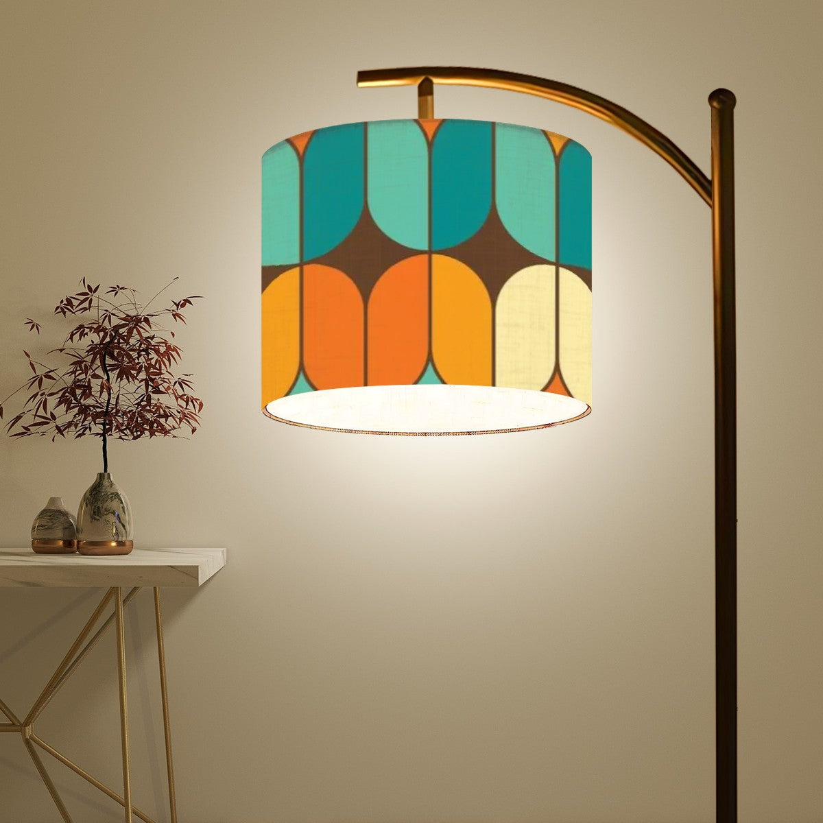 Mid Century Modern Bold Orange, Teal Geometric Groovy Lamp SHADE - Mid Century Modern Gal