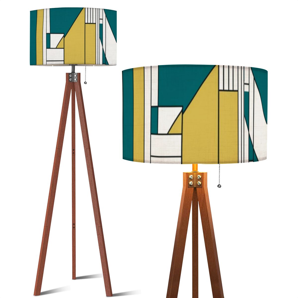 Mid Century Modern Bauhaus Green, Teal Geometric Designed Mod Tripod Floor Lamp - Mid Century Modern Gal