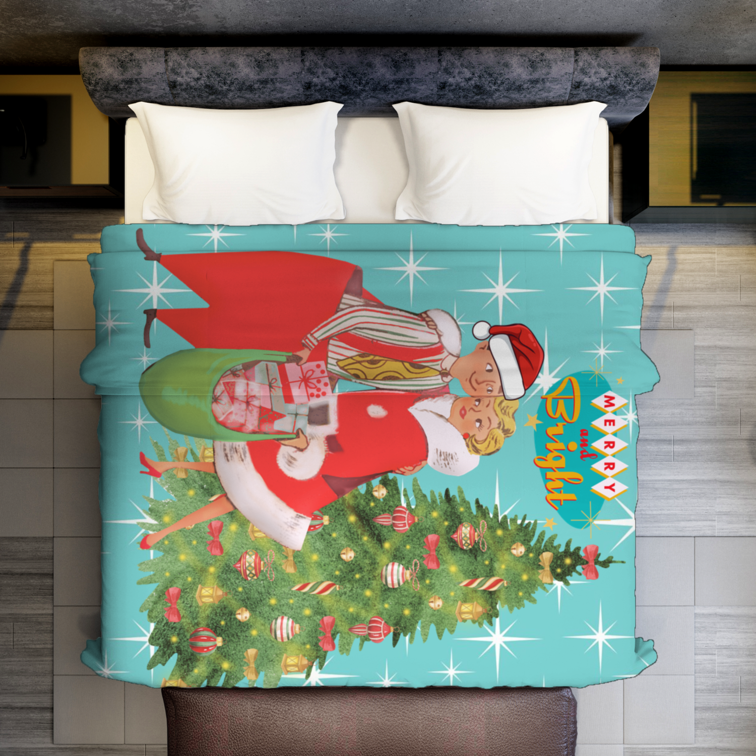 Holiday Vintage 50s Kitsch Retro Aqua Blue Diamond Starburst Mid Century Modern Vintage Christmas Holiday Decor Sherpa Blanket - Mid Century Modern Gal