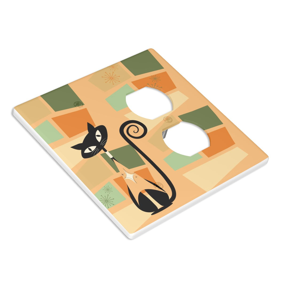 Atomic Cat Double Mid Century Modern Switch Cover 2-Gang 1 Duplex - Mid Century Modern Gal