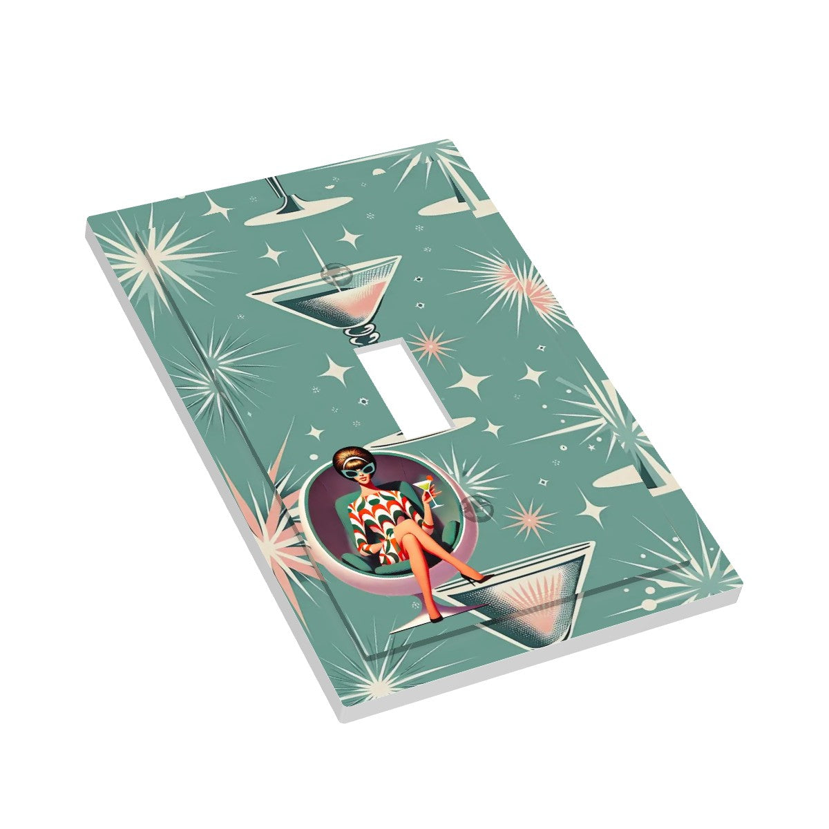 Mid Century Modern Switch Cover, Teal Kitschy Mod Gal Modern Switch Cover 1-Gang 1 Toggle - Mid Century Modern Gal