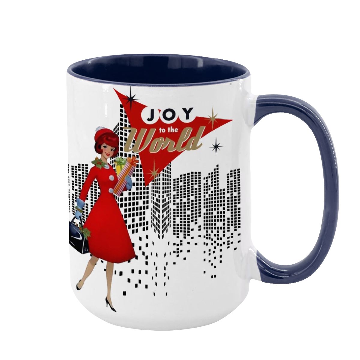 Mid Century Modern Christmas Joy To The World Mod Gal Cityscape Holiday Mug - Mid Century Modern Gal