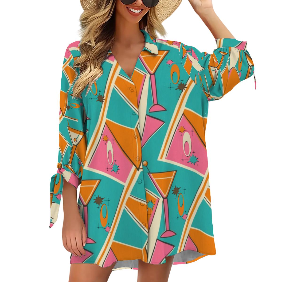 Summer Retro Vibes Mid Mod Coctail Cover Up, Blouse Women&