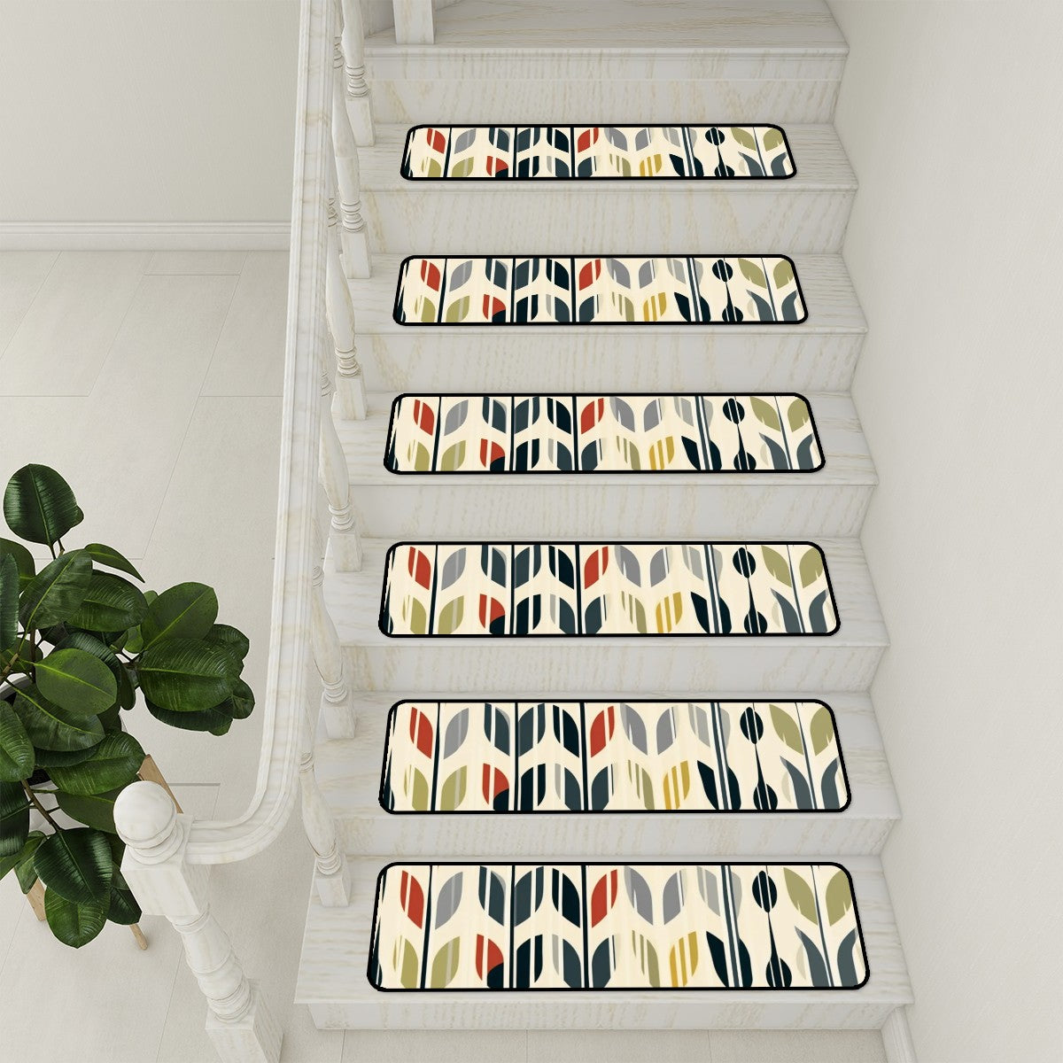 Mid Century Modern Scandinavian Leaves Retro Non Slip Carpet for Stairs Treads - Mid Century Modern Gal