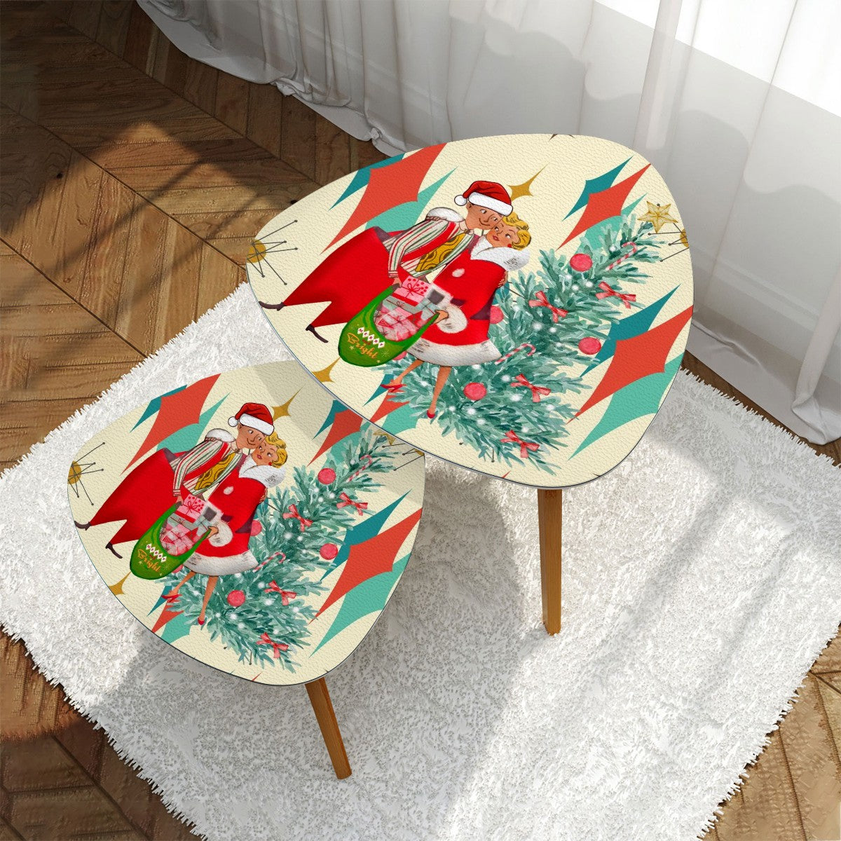 Mid Century Modern Kitschy 50s Christmas Holiday Nesting Tables - Mid Century Modern Gal