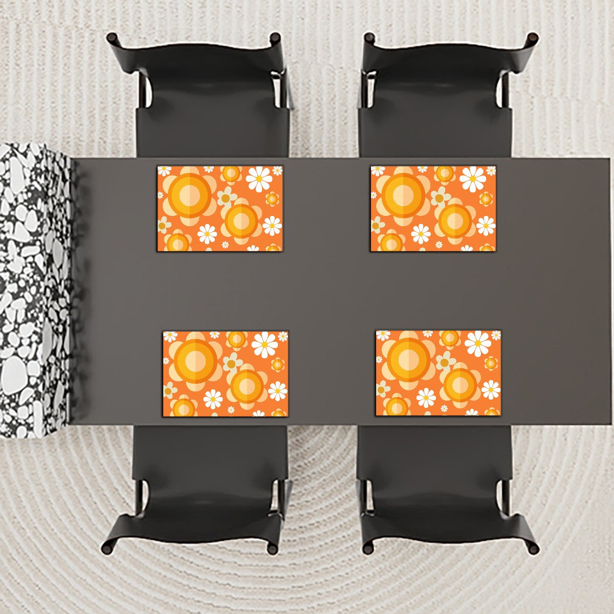 60s 70s Flower Power Orange Retro Mod Table Placemats Set of 4 - Mid Century Modern Gal