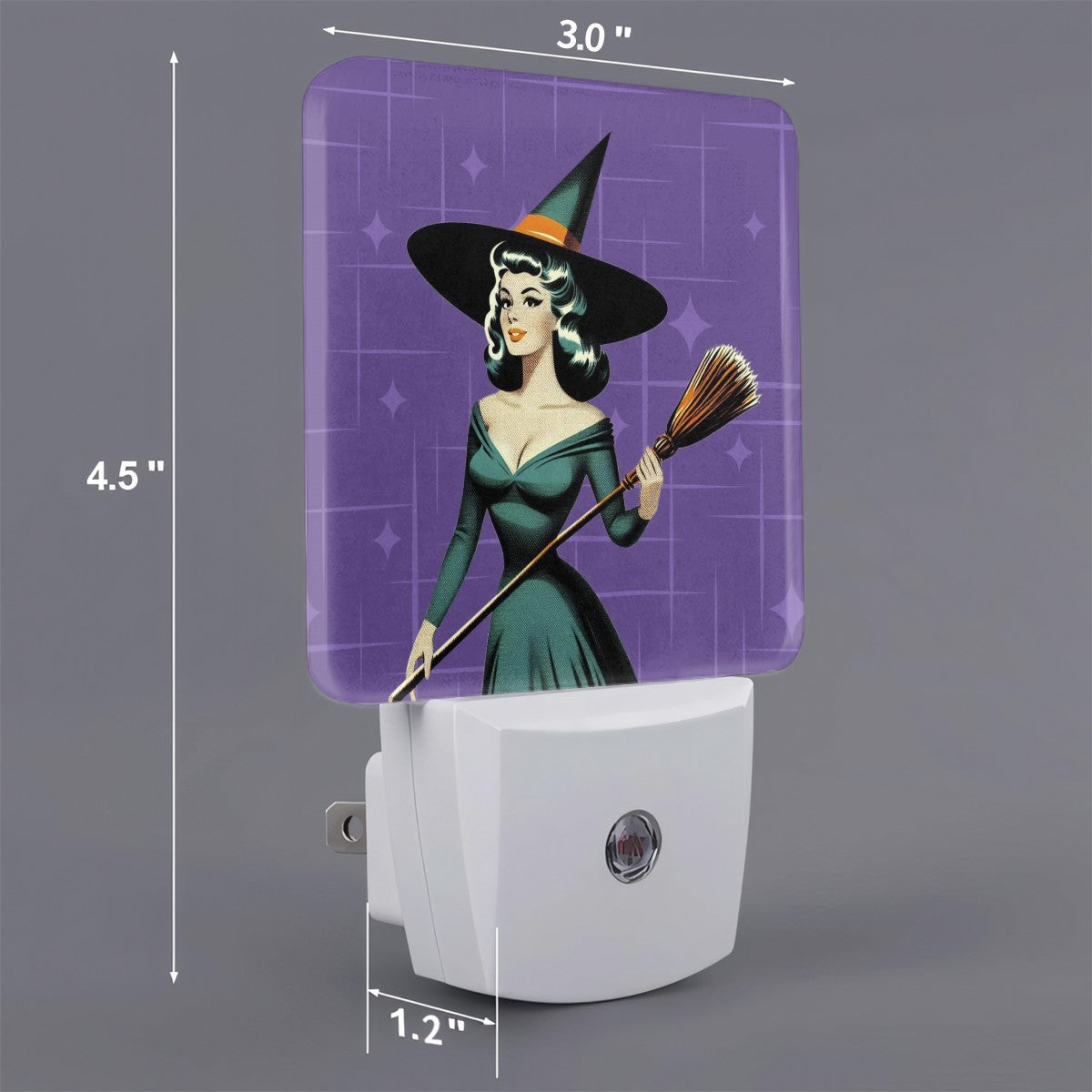 Mid Century Modern Vintage Pin Up Witch Purple Teal Halloween LED Night Light Set of 2 - Mid Century Modern Gal