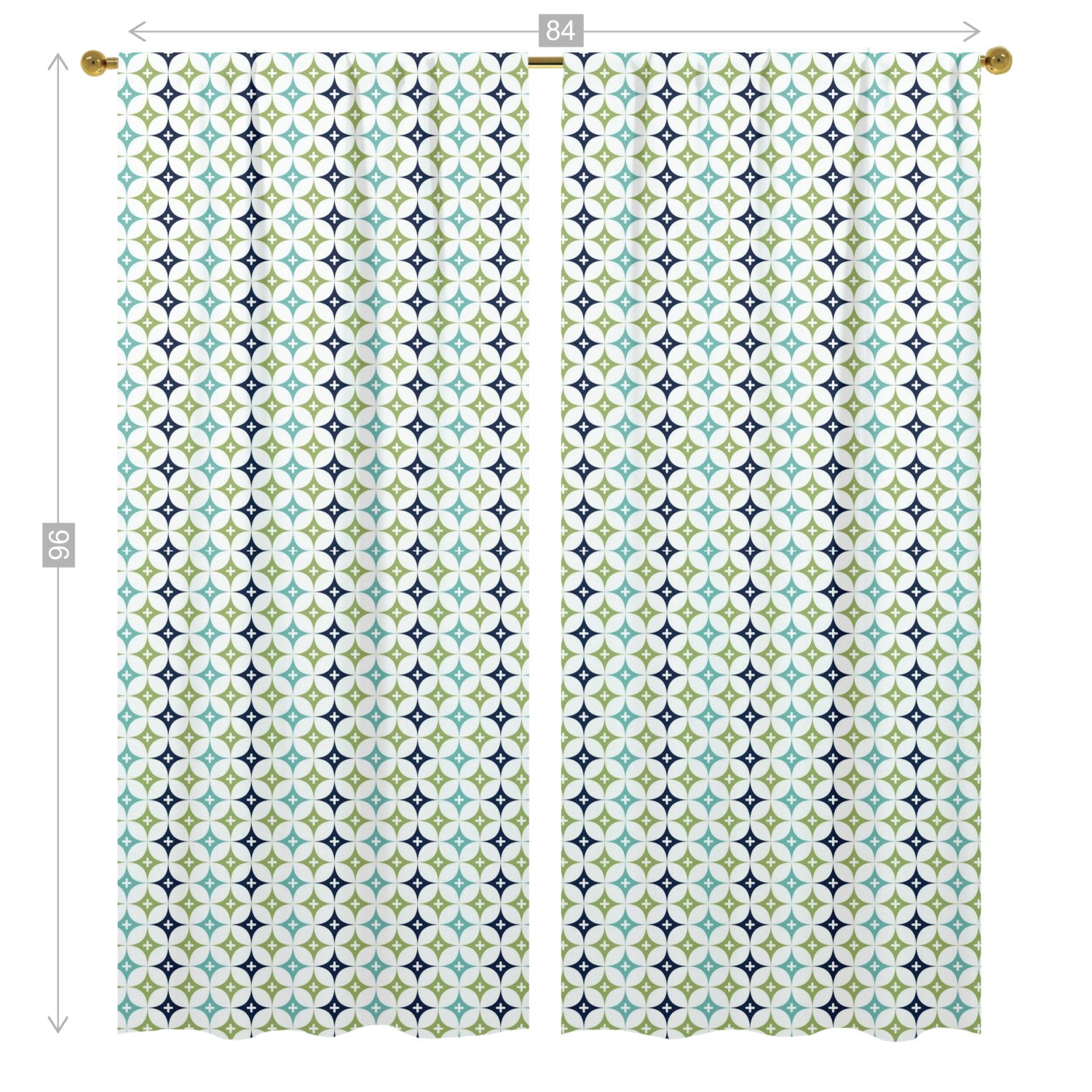 Blue Green, Aqua Diamond Starburst Retro Mid Century Modern Opaque Window Curtains - Mid Century Modern Gal
