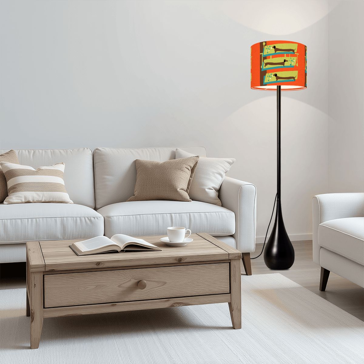 Doxie Dog Mid Century Modern Orange Quirky Fun Kitschy Teardrop Shaped Floor Lamp - Mid Century Modern Gal