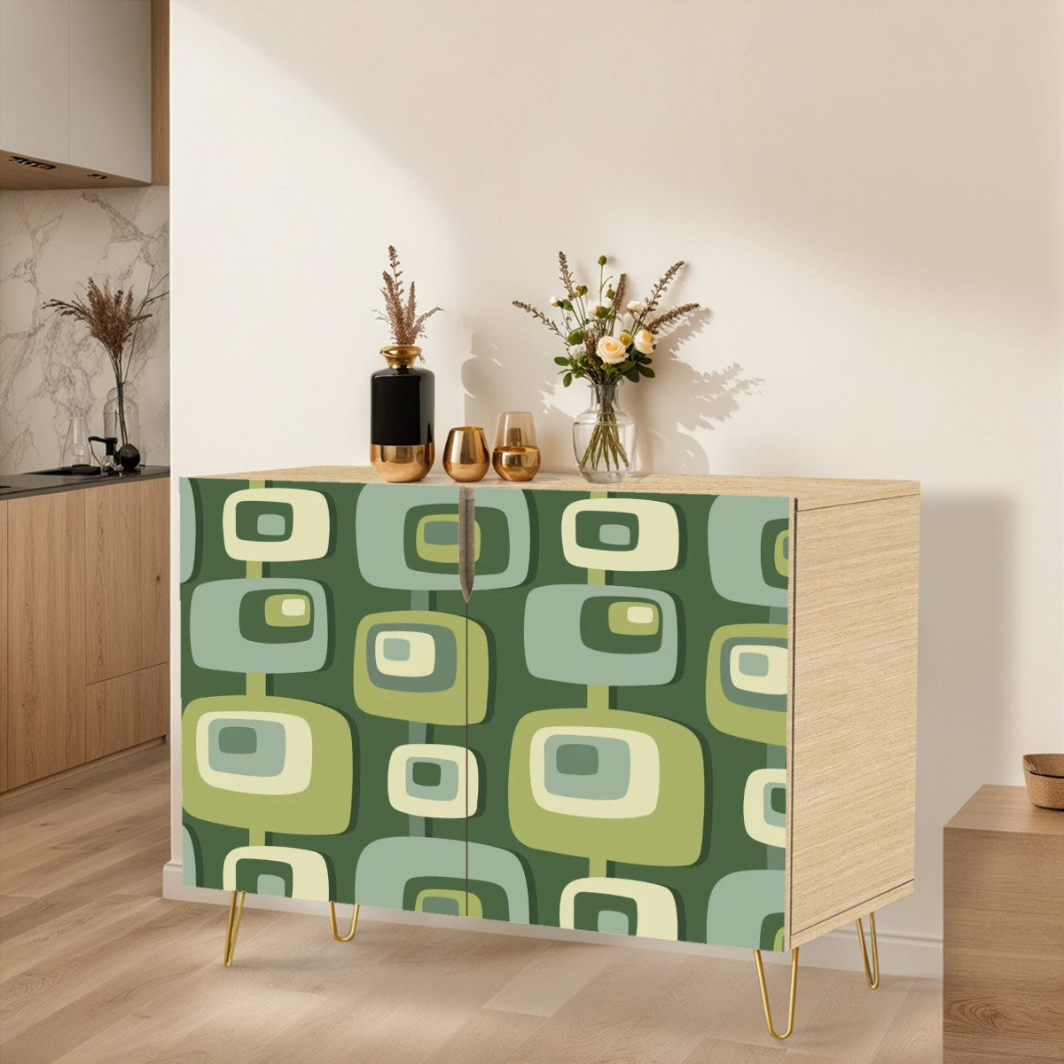 Mid Century Modern Geometric Green Mid Mod Retro Wooden Storage Cabinet - Mid Century Modern Gal