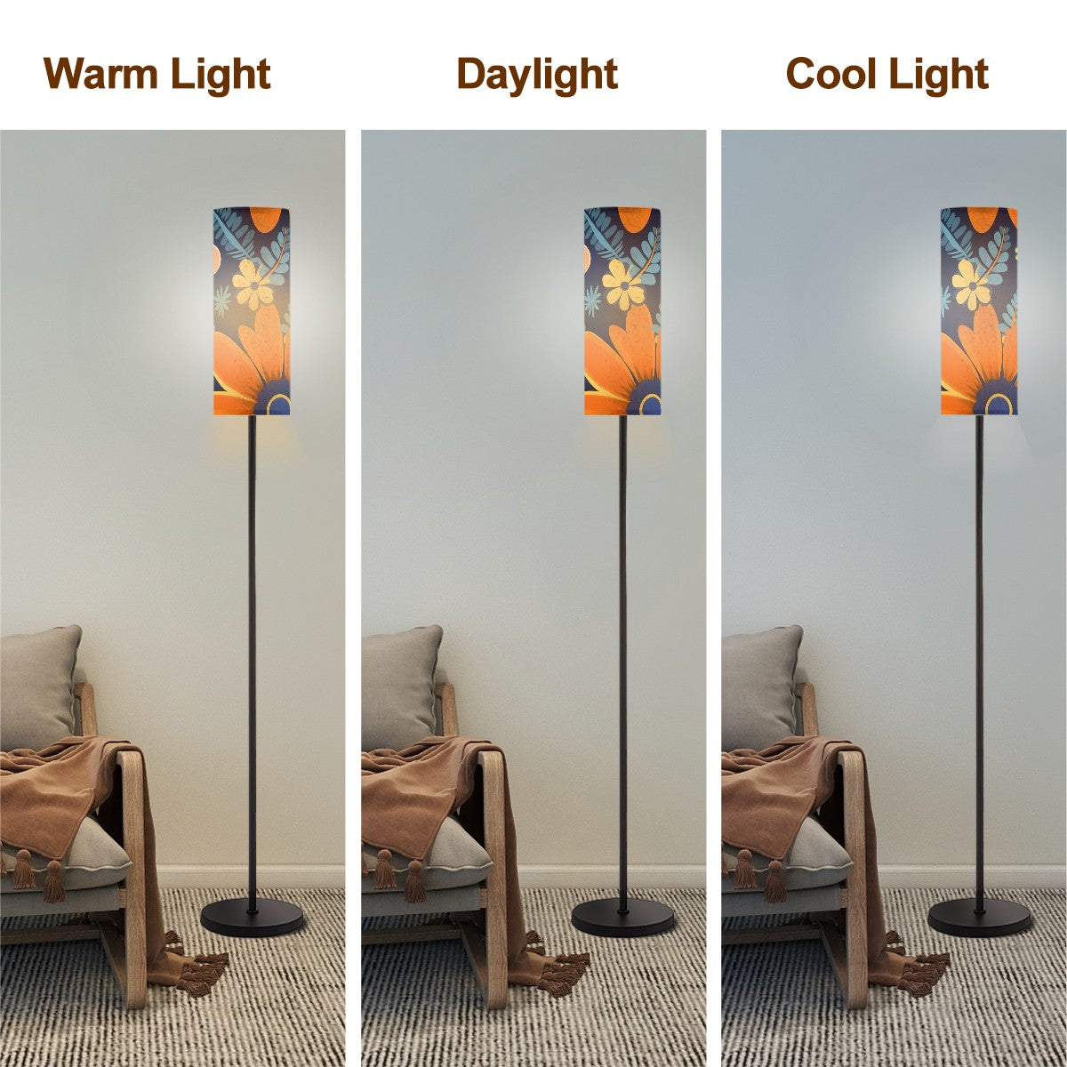 Boho Floor Lamp, Blue, Orange Yellow Mod Bohemian Pattern Slim Floor Lamp - Mid Century Modern Gal