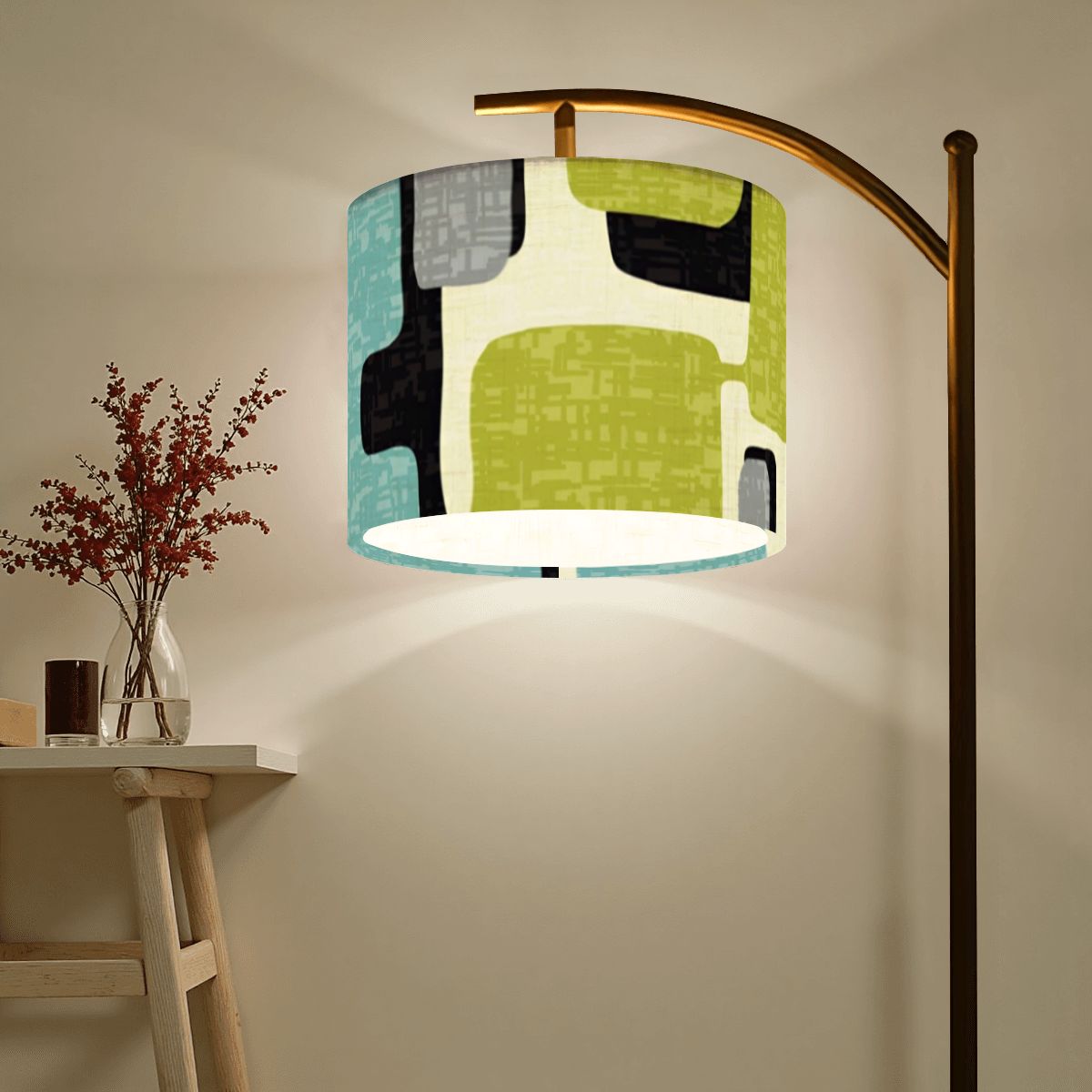 Mid Century Modern Geometric Lime Green, Aqua Gray Lamp SHADE ONLY - For Arc Floor Lamps Only - Mid Century Modern Gal