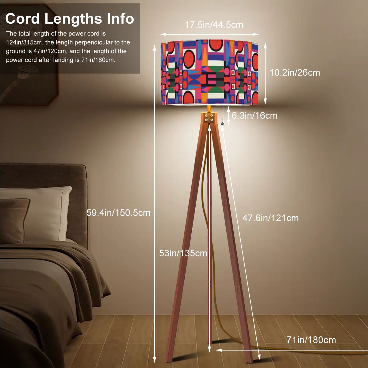 Mid Century Modern Geometric Red, Purple, Yellow Green MCM Bauhaus Designed Tripod Floor Lamp - Mid Century Modern Gal