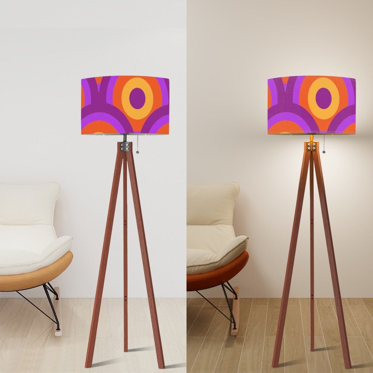 Retro Purple, Orange Groovy Mod Tripod Floor Lamp - Mid Century Modern Gal