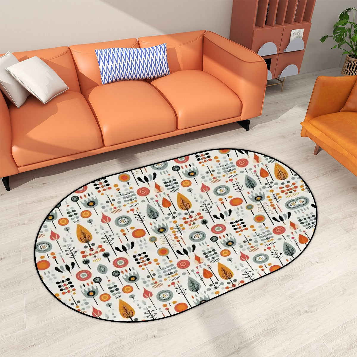 Scandinavian Modern Danish Floral Mid Century Modern Oval Area Rug - Mid Century Modern Gal