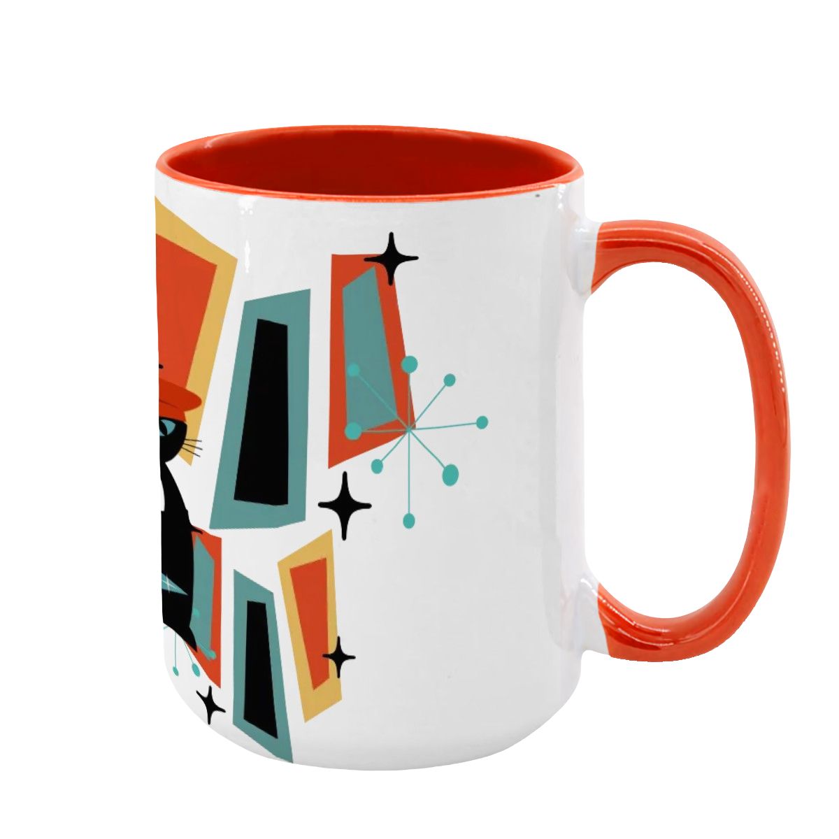 Atomic Cat Mid Century Modern Coffee Mug With Geometric Design - Mid Century Modern Gal
