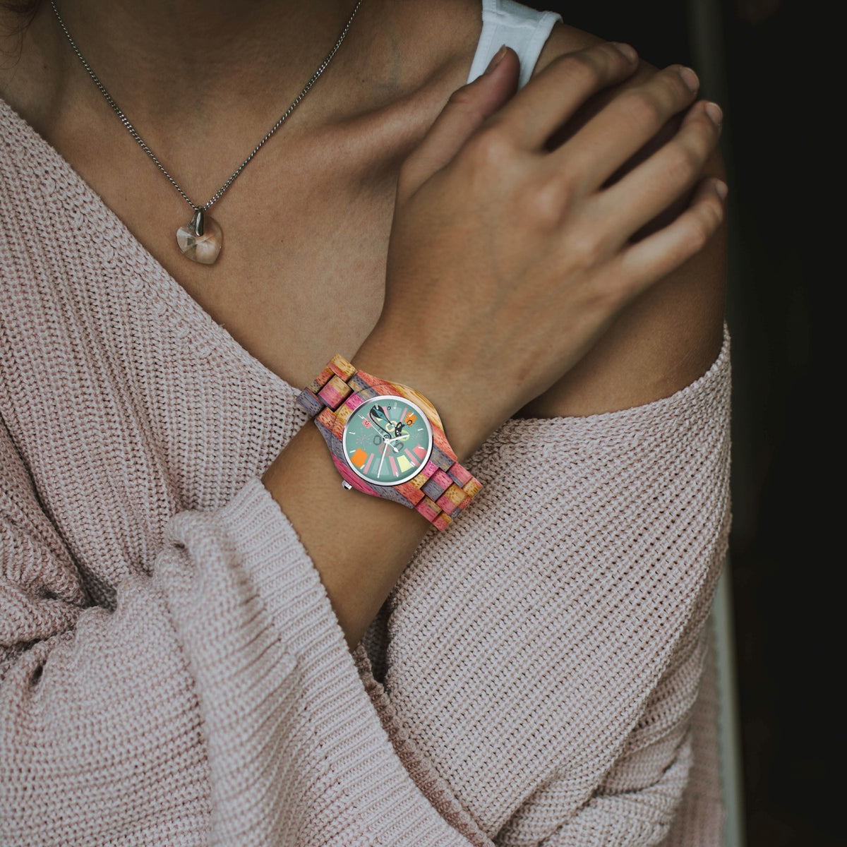 Atomic Cat, Kitschy Kitty Bamboo Watch Time Piece, Unique Colorful Mod Watch - Mid Century Modern Gal