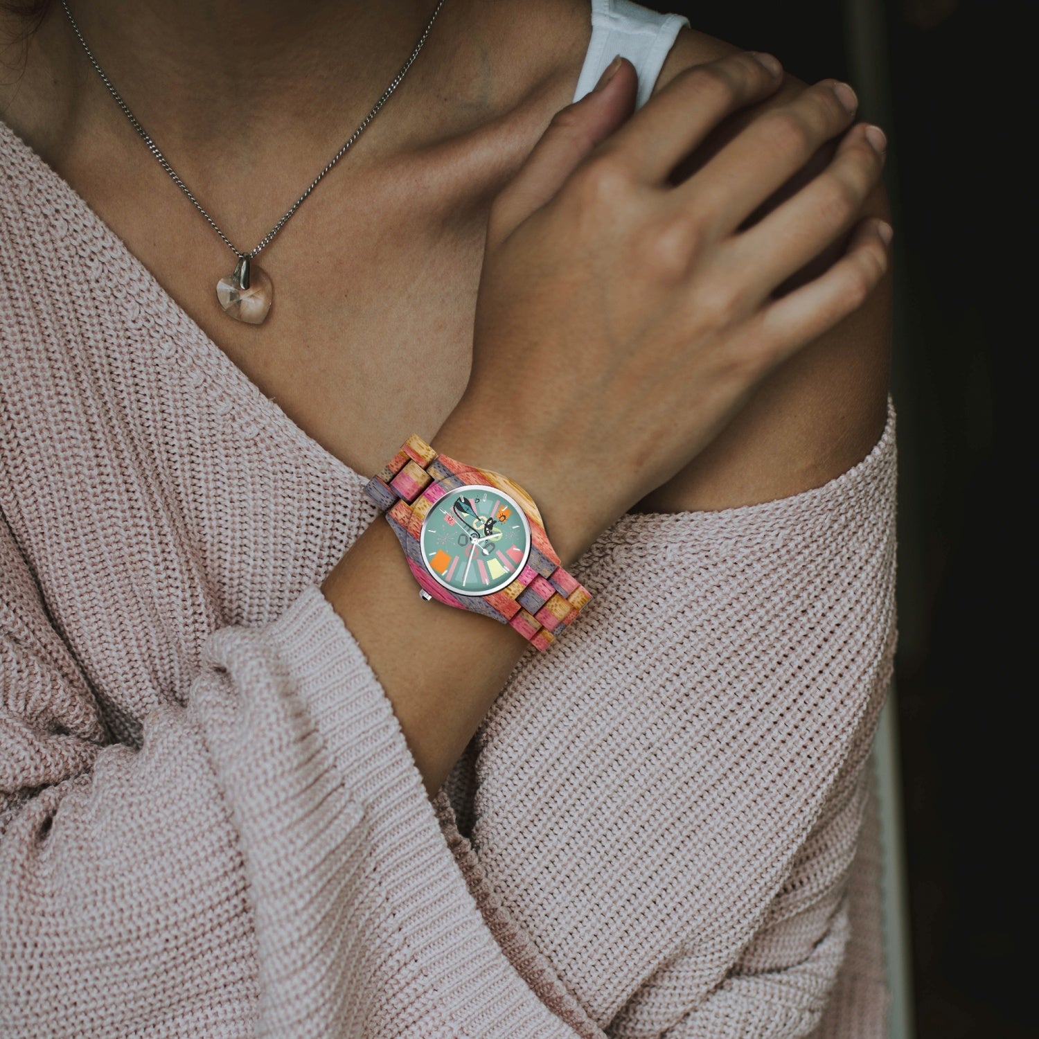 Atomic Cat, Kitschy Kitty Bamboo Watch Time Piece, Unique Colorful Mod Watch - Mid Century Modern Gal
