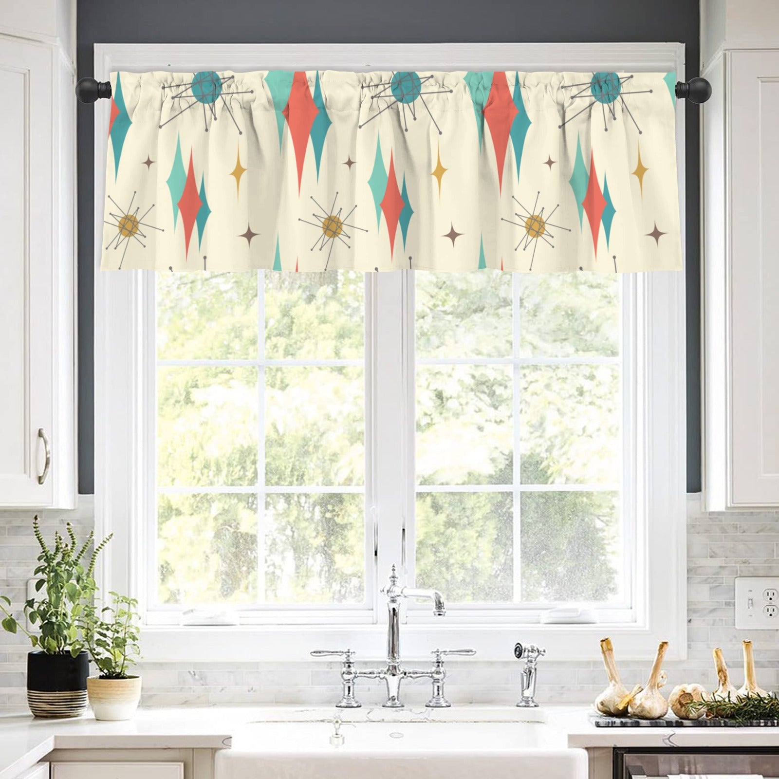 Mid Century Modern Franciscan Starburst Kitschy Window Valance Curtain - Mid Century Modern Gal