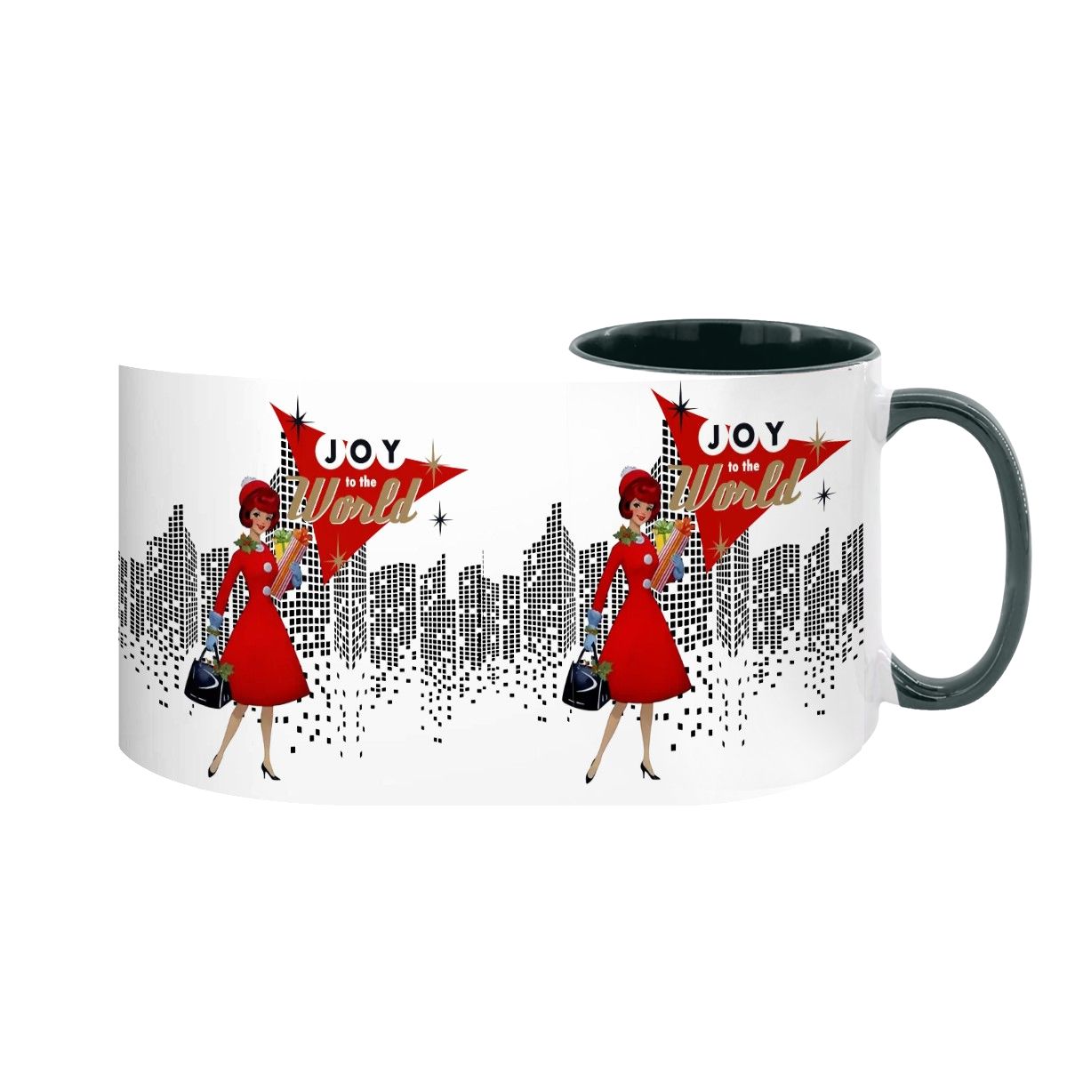 Mid Century Modern Christmas Joy To The World Mod Gal Cityscape Holiday Mug