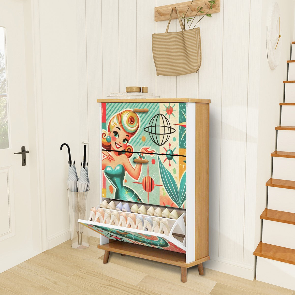 Mid Century Modern 50s Mermaid Designed MCM Shoe Storage Rack - Mid Century Modern Gal