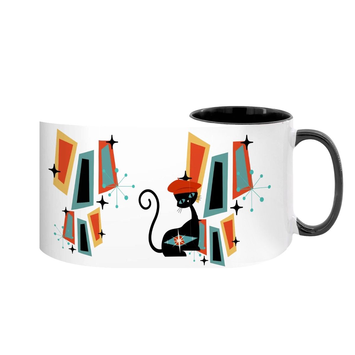 Atomic Cat Mid Century Modern Coffee Mug With Geometric Design - Mid Century Modern Gal