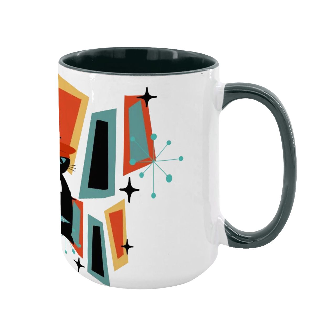 Atomic Cat Mid Century Modern Coffee Mug With Geometric Design - Mid Century Modern Gal