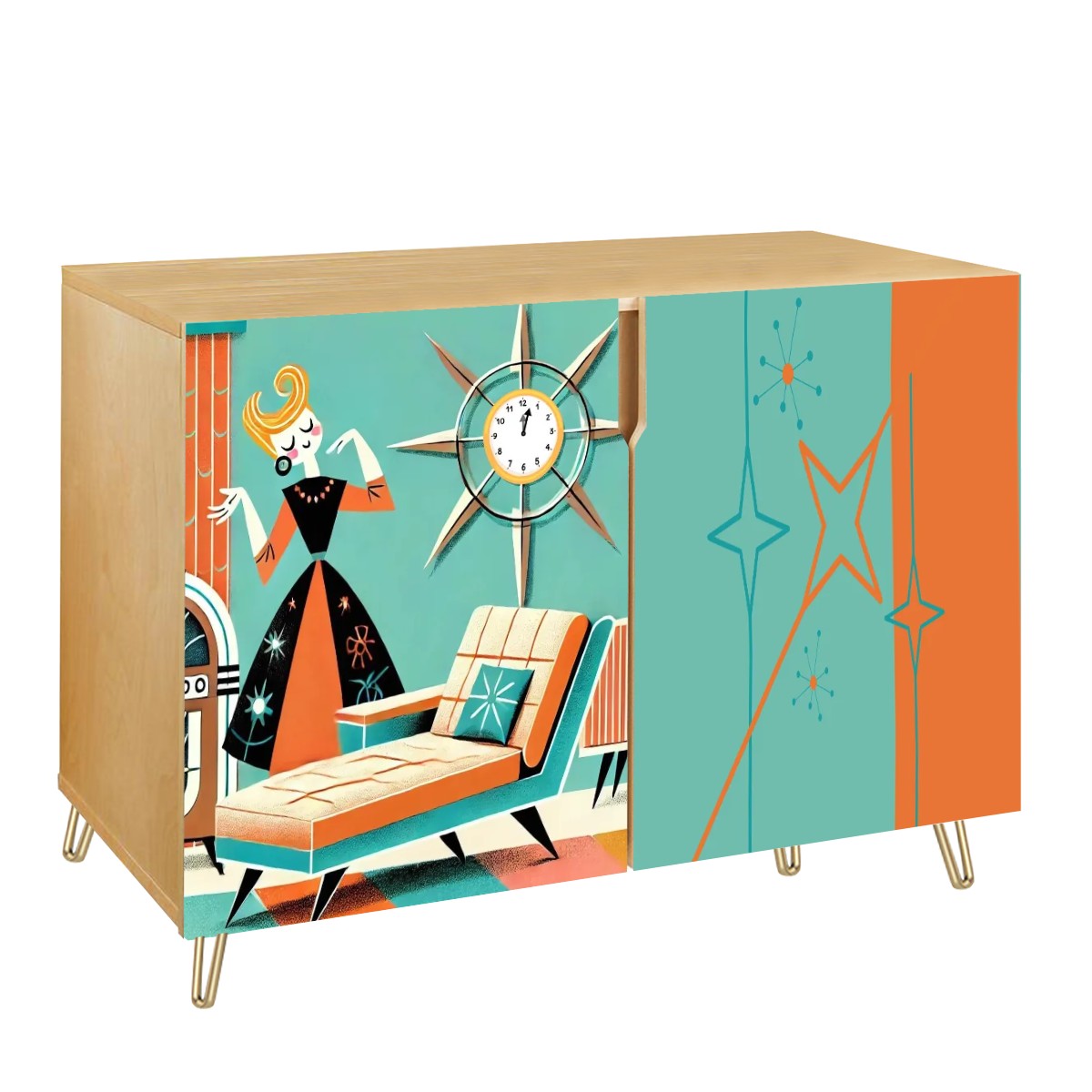 Mid Mod Retro Gal, Dance Like No One is Watching Kitschy Mod Sideboard Credenza Storage Cabinet - Mid Century Modern Gal