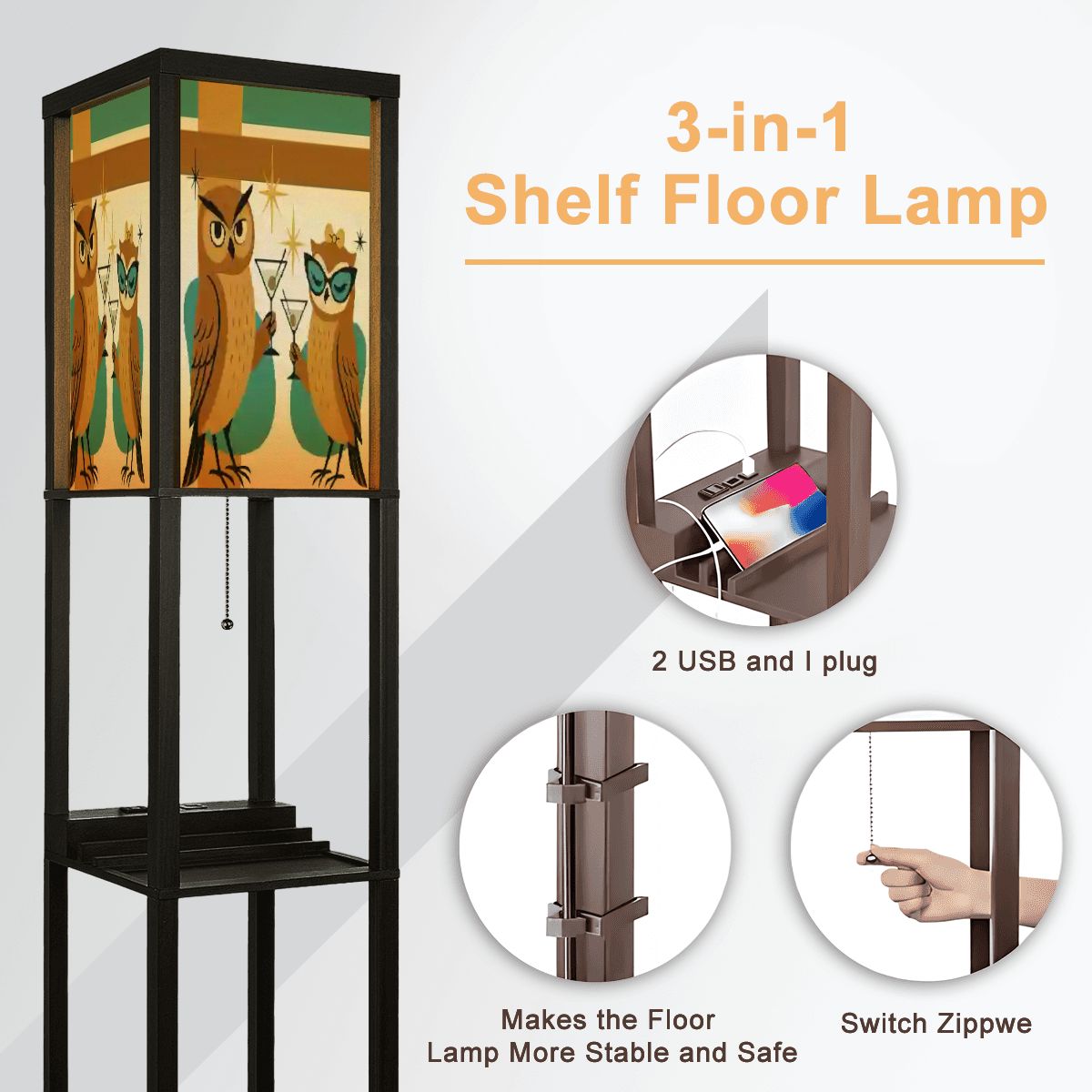Kitschy Mid Century Modern Martini Owls, Retro Floor Lamp with Shelves - Mid Century Modern Gal