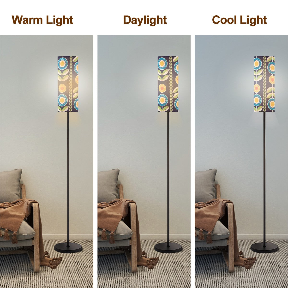 Modern Scandinavian Flower Blue, Orange Yellow Green Mid Century Modern Floor Lamp - Mid Century Modern Gal