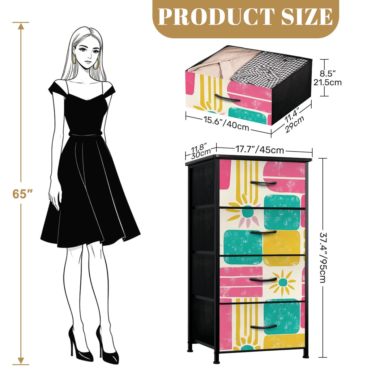 Mid Century Modern Palm Springs Modernism Teal Pink Yellow 4-Drawer Dresser - Mid Century Modern Gal