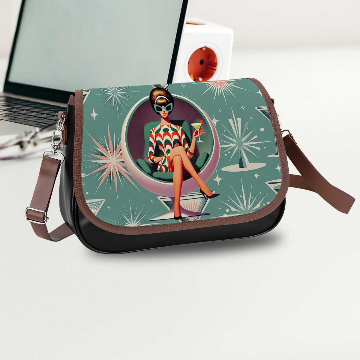 Mid Mod 60s Gal, Atomic Martini Kitschy Fun Retro Shoulder, Crossbody Bag - Mid Century Modern Gal
