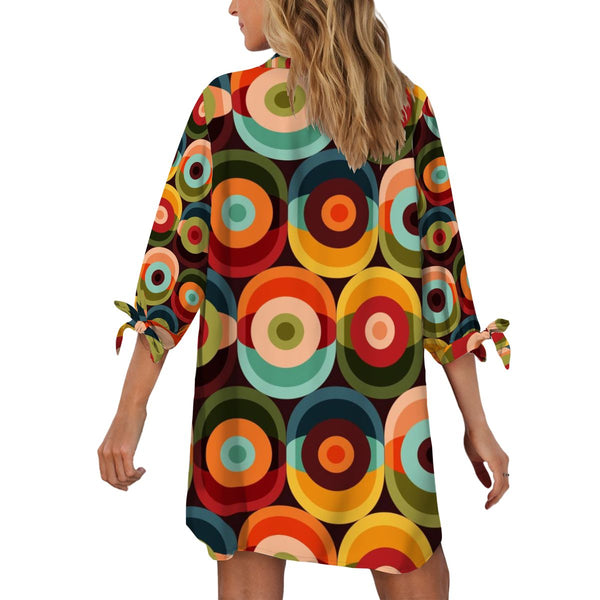 Retro Summer Groovy Mod Cover Up Women's Shirt Three-Quarter Sleeve