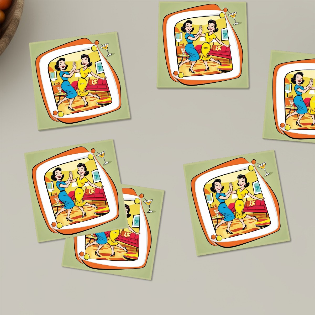 Mid Century Modern Barware Kitschy Mod Gals Cocktail Ceramic Coasters - Mid Century Modern Gal