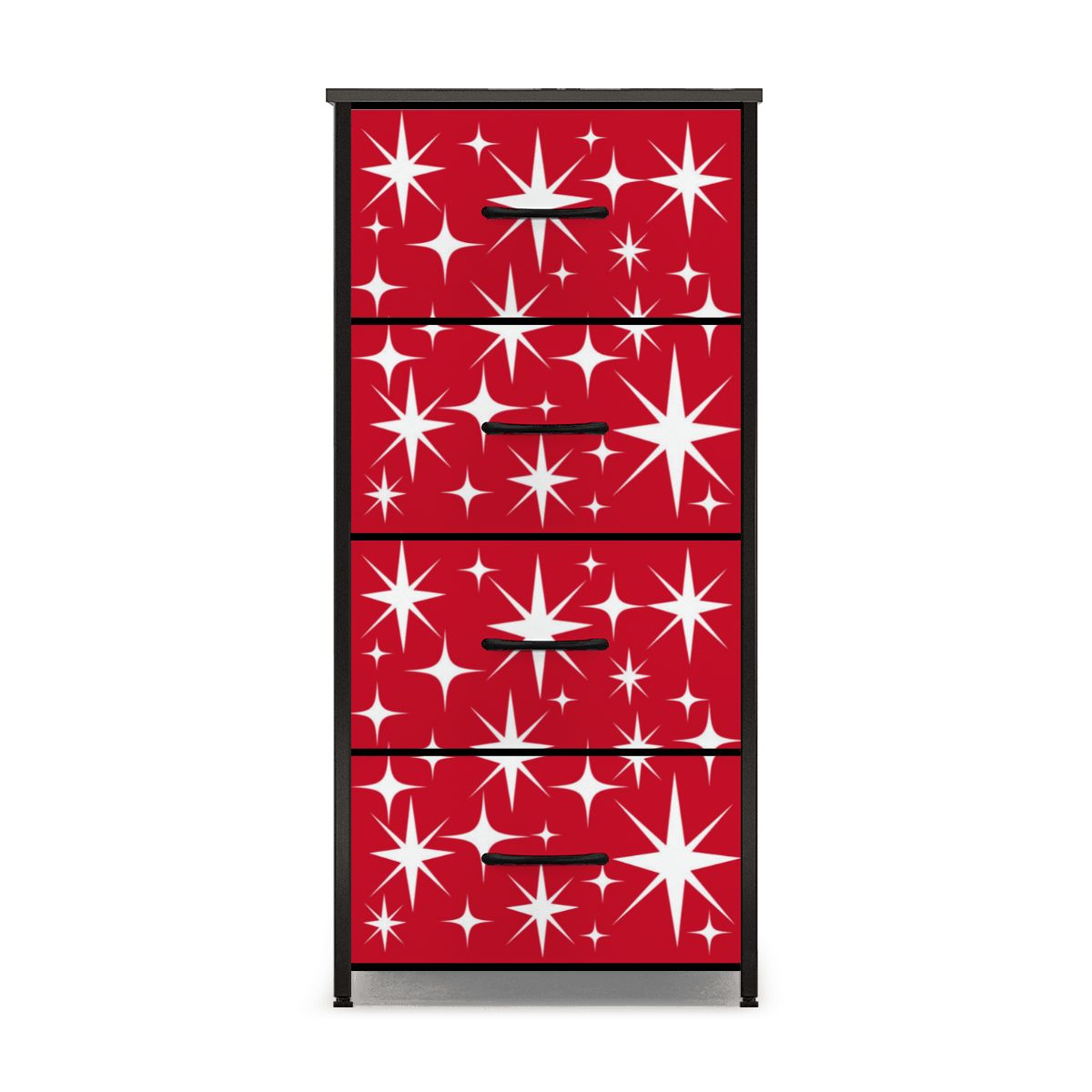 Atomic Starburst Red White Mid Century Modern 4-Drawer Dresser - Mid Century Modern Gal